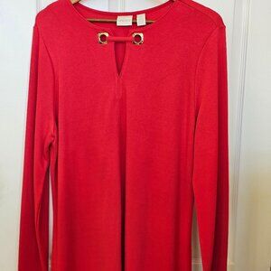 Chicos Red Knit  Pullover Size 3